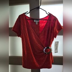NWT Joseph Ribkoff Orange Lace Wrap Top